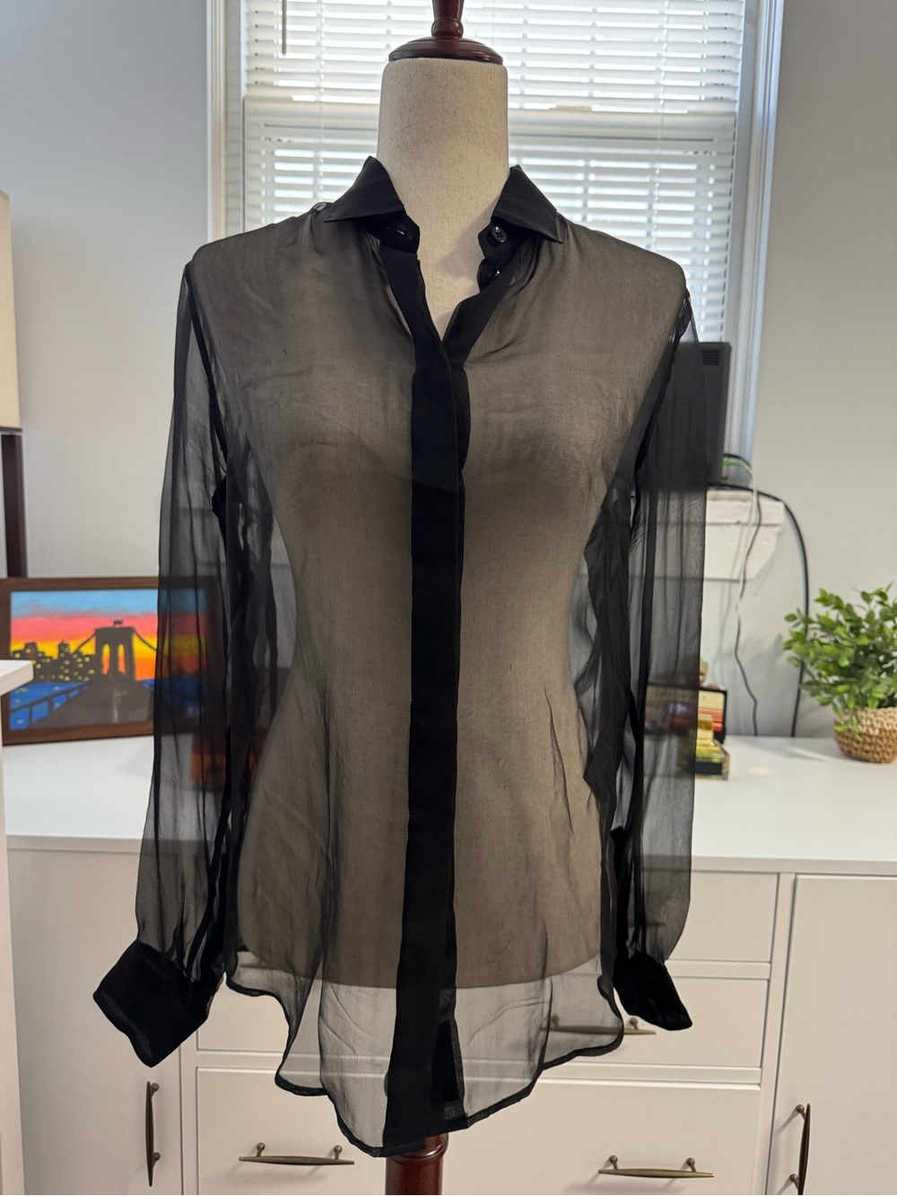 Saint Laurent Paris Sheer Black Silk Blouse F36